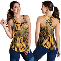 Humpback Whale Matariki New Zealand Women Racerback Tank NZ Maori Paikea Poutama Luxury Gold LT14 - Polynesian Pride
