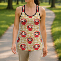Japanese Daruma Doll Hollow Tank Top Palaka With Seamless Bamboo Pattern