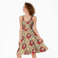 Japanese Daruma Doll Midi Dress Palaka With Seamless Bamboo Pattern