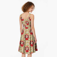 Japanese Daruma Doll Midi Dress Palaka With Seamless Bamboo Pattern