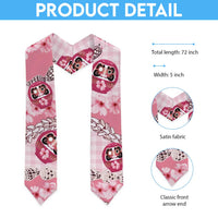 Japanese Daruma Doll Palaka Graduation Stole Cherry Blossoms With Shell Lei