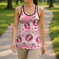 Japanese Daruma Doll Palaka Hollow Tank Top Cherry Blossoms With Shell Lei