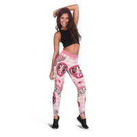 Japanese Daruma Doll Palaka Leggings Cherry Blossoms With Shell Lei