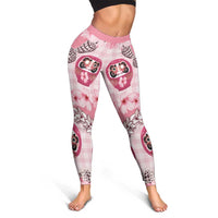 Japanese Daruma Doll Palaka Leggings Cherry Blossoms With Shell Lei