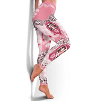 Japanese Daruma Doll Palaka Leggings Cherry Blossoms With Shell Lei