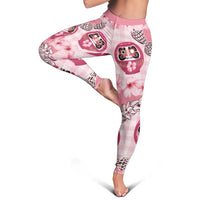 Japanese Daruma Doll Palaka Leggings Cherry Blossoms With Shell Lei