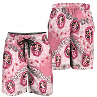 Japanese Daruma Doll Palaka Shorts for Men Cherry Blossoms With Shell Lei