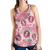 Japanese Daruma Doll Palaka Women Racerback Tank Cherry Blossoms With Shell Lei