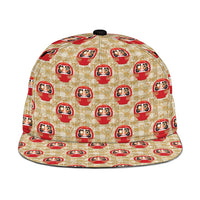Japanese Daruma Doll Snapback Cap Palaka With Seamless Bamboo Pattern
