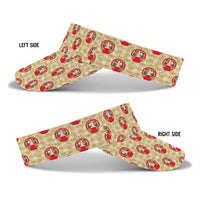 Japanese Daruma Doll Sun Visor Cap Palaka With Seamless Bamboo Pattern
