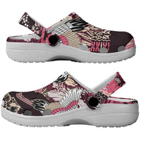 Japanese Hawaiian Crane Clogs Shoes Soft Pink Tapa Patchwork Pattern