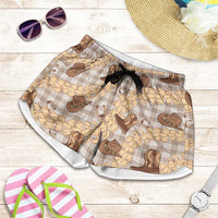 Khaki Palaka Hawaii Cowboy Shorts for Women Puakenikeni Lei Paniolo Papale Seamless Vibes LT14 Khaki - Polynesian Pride