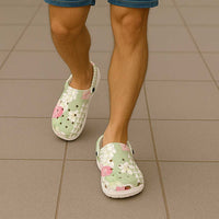 Leaf Green Hawaii Anthurium Plumeria Lei Clogs Shoes