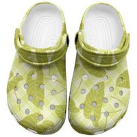 Lime Green Hawaii Kalo Palaka Motifs Clogs Shoes Hawaiian Taro Leaves Elegant Vibes