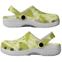 Lime Green Hawaii Kalo Palaka Motifs Clogs Shoes Hawaiian Taro Leaves Elegant Vibes
