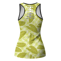 Lime Green Hawaii Kalo Palaka Motifs Hollow Tank Top Hawaiian Taro Leaves Elegant Vibes