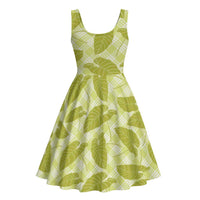 Lime Green Hawaii Kalo Palaka Motifs Midi Dress Hawaiian Taro Leaves Elegant Vibes