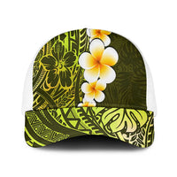 Lime Green Polynesia Mesh Trucker Cap Plumeria Tropical Leaves With Galaxy Polynesian Art - Polynesian Pride