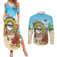Personalized Hawaii Golf Christmas Couples Matching Summer Maxi Dress and Long Sleeve Button Shirt Mele Kalikimaka Funny Golfer Santa - Polynesian Pride