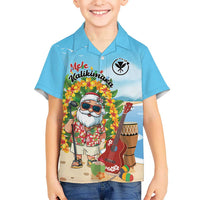 Personalized Hawaii Golf Christmas Family Matching Mermaid Dress and Hawaiian Shirt Mele Kalikimaka Funny Golfer Santa LT01 Son's Shirt Blue - Polynesian Pride