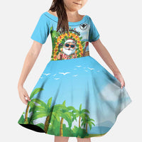 Personalized Hawaii Golf Christmas Family Matching Short Sleeve Bodycon Dress and Hawaiian Shirt Mele Kalikimaka Funny Golfer Santa LT01 Daughter's Dress Blue - Polynesian Pride