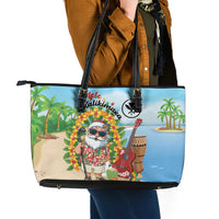 Hawaii Golf Christmas Leather Tote Bag Mele Kalikimaka Funny Golfer Santa - Polynesian Pride