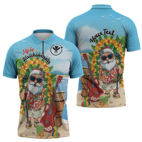Personalized Hawaii Golf Christmas Zipper Polo Shirt Mele Kalikimaka Funny Golfer Santa - Polynesian Pride