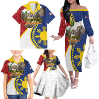 Personalized Philippines Family Matching Off The Shoulder Long Sleeve Dress and Hawaiian Shirt Filipino Araw ng Kalayaan LT01 - Polynesian Pride
