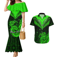 Personalised New Zealand Couples Matching Mermaid Dress And Hawaiian Shirt Aotearoa Maori Kiwi Green Fern LT01 Green - Polynesian Pride