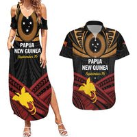 Papua New Guinea Bird of Paradise Couples Matching Summer Maxi Dress and Hawaiian Shirt 16 September 1975 Independence Day Anniversary LT01 Black - Polynesian Pride