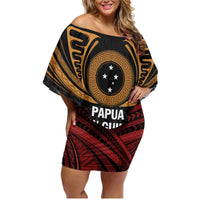 Papua New Guinea Bird of Paradise Family Matching Off Shoulder Short Dress and Hawaiian Shirt 16 September 1975 Independence Day Anniversary LT01 Mom's Dress Black - Polynesian Pride