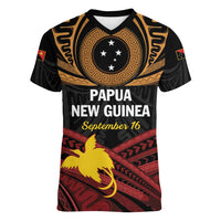 Papua New Guinea Bird of Paradise Women V-Neck T-Shirt 16 September 1975 Independence Day Anniversary LT01 Female Black - Polynesian Pride
