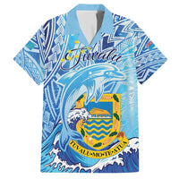 Tuvalu mo te Atua Family Matching Summer Maxi Dress and Hawaiian Shirt Tuvalu Dolphin Polynesian Pattern LT01 Dad's Shirt - Short Sleeve Blue - Polynesian Pride