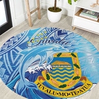 Tuvalu mo te Atua Round Carpet Tuvalu Dolphin Polynesian Pattern LT01 Blue - Polynesian Pride