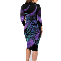 In September We Wear Teal And Purple Family Matching Long Sleeve Bodycon Dress and Hawaiian Shirt Magic Ribbon Semicolon LT01 - Polynesian Pride