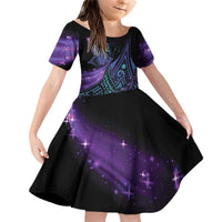 In September We Wear Teal And Purple Family Matching Off Shoulder Short Dress and Hawaiian Shirt Magic Ribbon Semicolon LT01 Daughter's Dress Purple - Polynesian Pride