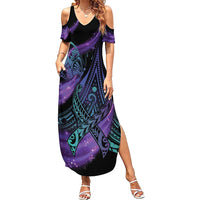 In September We Wear Teal And Purple Family Matching Summer Maxi Dress and Hawaiian Shirt Magic Ribbon Semicolon LT01 Mom's Dress Purple - Polynesian Pride