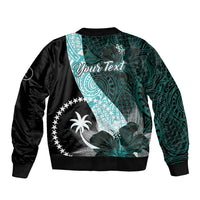 Chuuk Constitution Day Bomber Jacket Hibiscus Turquoise Pattern