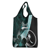 Chuuk Constitution Day Grocery Bag Hibiscus Turquoise Pattern LT01 - Polynesian Pride