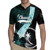 Chuuk Constitution Day Rugby Jersey Hibiscus Turquoise Pattern LT01 - Polynesian Pride