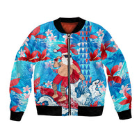 Hawaii Christmas Bomber Jacket Santa Claus Surfing Kakau Tropical Style LT01 Unisex Blue - Polynesian Pride