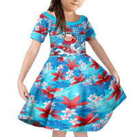 Hawaii Christmas Kid Short Sleeve Dress Santa Claus Surfing Kakau Tropical Style LT01 KID Blue - Polynesian Pride
