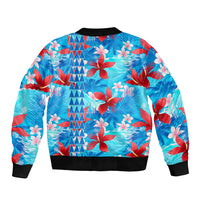 Hawaii Christmas Sleeve Zip Bomber Jacket Santa Claus Surfing Kakau Tropical Style LT01 - Polynesian Pride