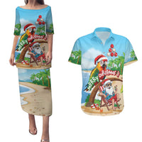 Personalized Hawaii Santa Parrot Christmas Couples Matching Puletasi and Hawaiian Shirt Summer Vibe - Polynesian Pride