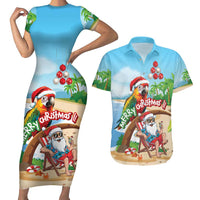Personalized Hawaii Santa Parrot Christmas Couples Matching Short Sleeve Bodycon Dress and Hawaiian Shirt Summer Vibe - Polynesian Pride
