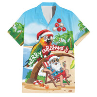 Personalized Hawaii Santa Parrot Christmas Family Matching Mermaid Dress and Hawaiian Shirt Summer Vibe LT01 Dad's Shirt - Short Sleeve Blue - Polynesian Pride