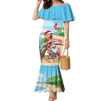 Personalized Hawaii Santa Parrot Christmas Family Matching Mermaid Dress and Hawaiian Shirt Summer Vibe LT01 Mom's Dress Blue - Polynesian Pride