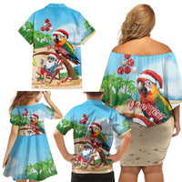Personalized Hawaii Santa Parrot Christmas Family Matching Off Shoulder Short Dress and Hawaiian Shirt Summer Vibe - Polynesian Pride