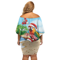 Personalized Hawaii Santa Parrot Christmas Off Shoulder Short Dress Summer Vibe - Polynesian Pride