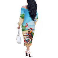 Personalized Hawaii Santa Parrot Christmas Off The Shoulder Long Sleeve Dress Summer Vibe - Polynesian Pride